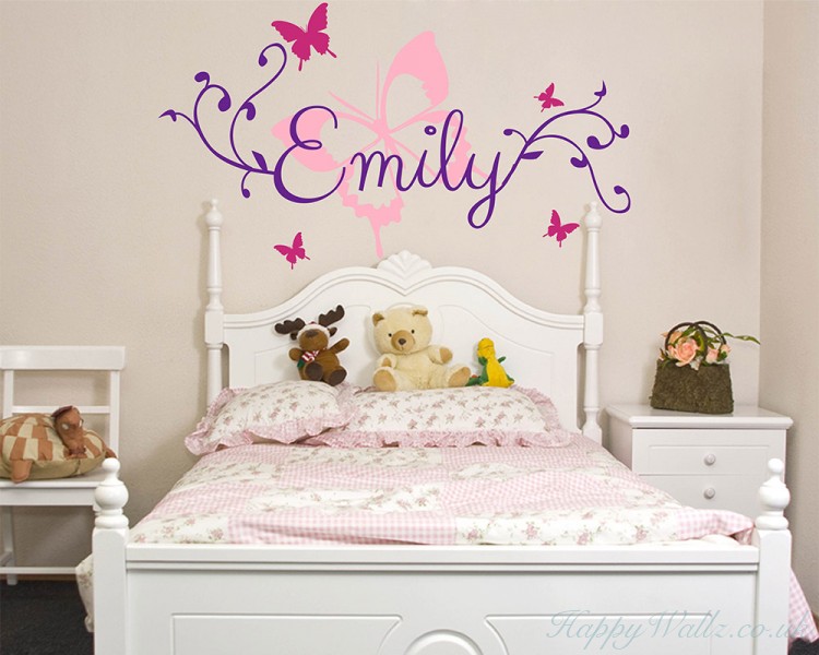 Personalized Flowers & Butterflies Wall Decal - Custom Name Nursery Decor, Plus Free Hello Door Decal