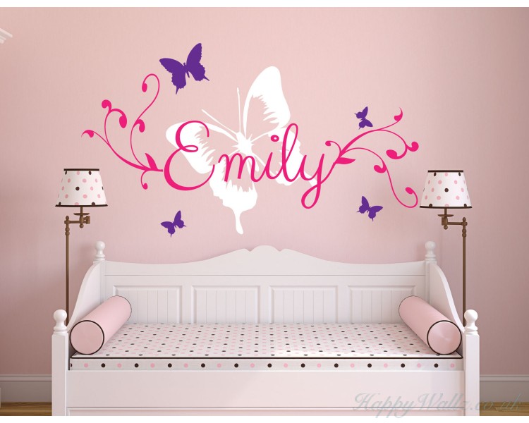 name wall decals with butterflies