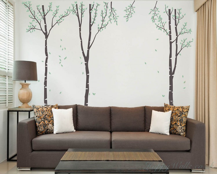 Large Birch Tree Wall Decal Set Of 3 Art Stickers - Large Tree Wall Decal Uk