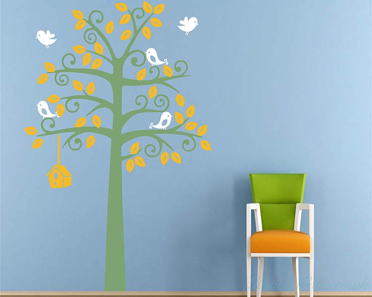 Tall Tree with Birds Leaves Shelf Tree Stickers