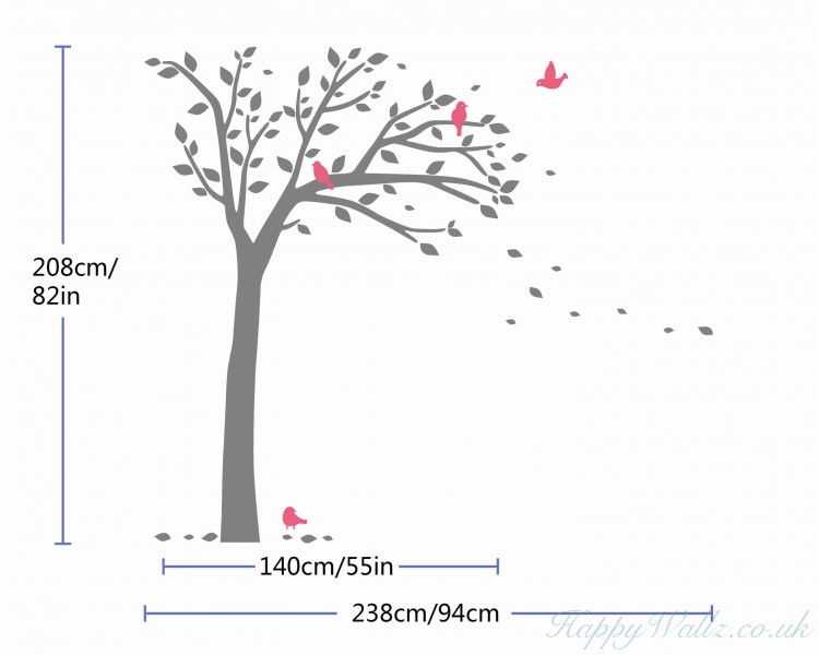 Tall Tree Wall Decal with Birds - Tree Art Stickers