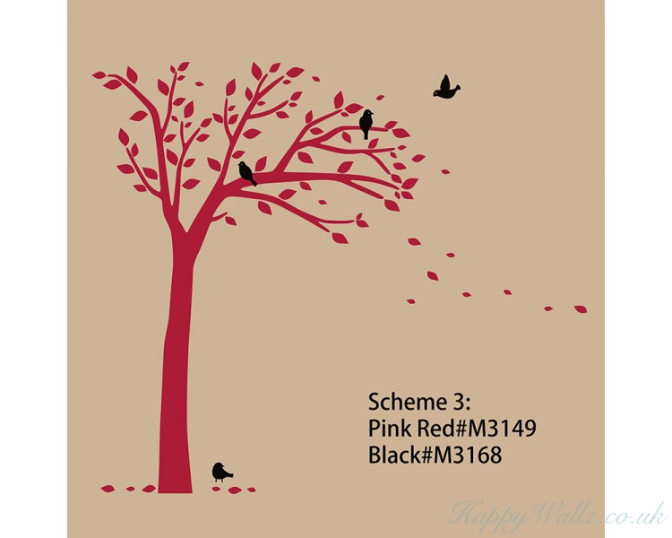 Tall Tree Wall Decal with Birds - Tree Art Stickers
